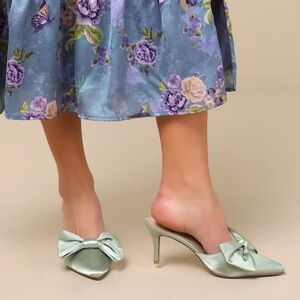 Lyle Sage Green Satin Pointed-Toe Mules
